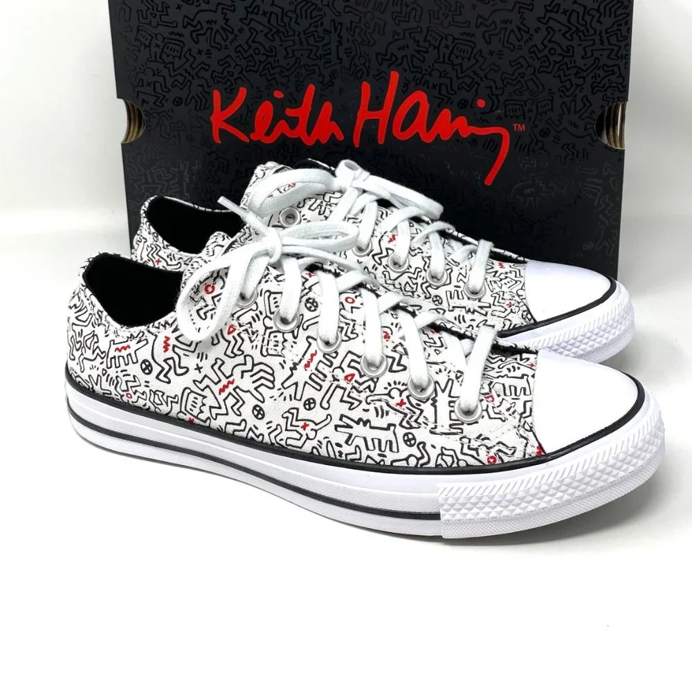 Converse Women's Size 9.5 171860F CTAS OX White Print Black Red Canvas Sneakers - Picture 6 of 11